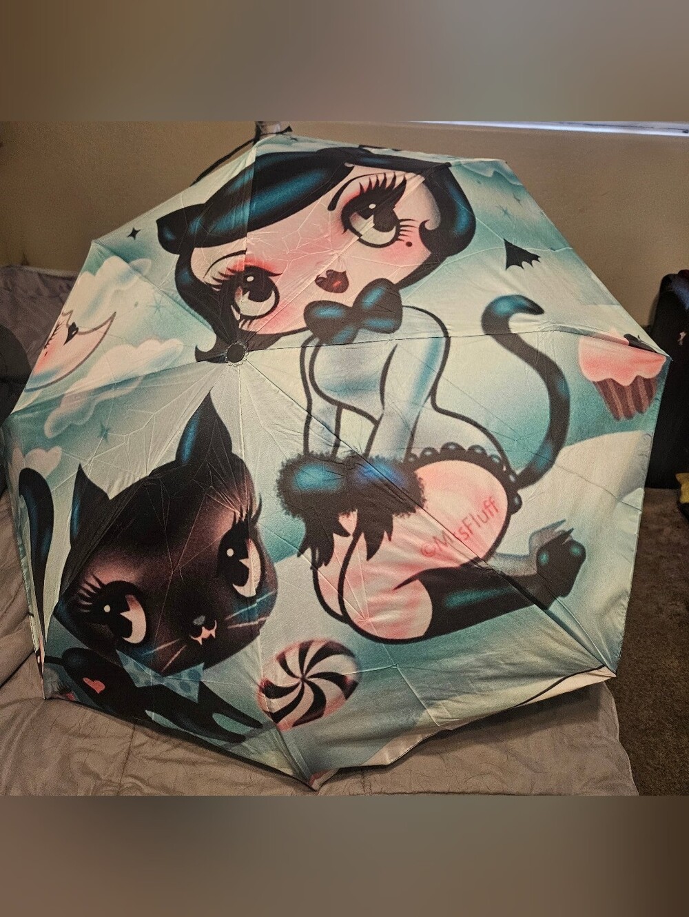 Blue- Black Cat Auto Umbrella